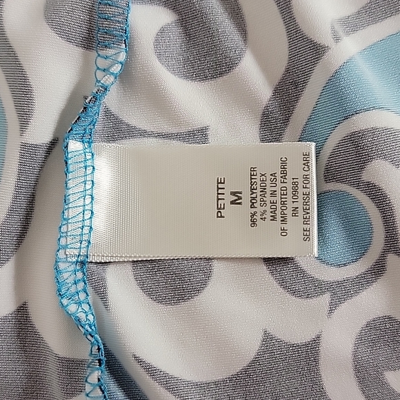 DressBarn Women's Black White Blue Floral 3/4 Sleeve Tunic Top, Mp - Picture 6 of 7